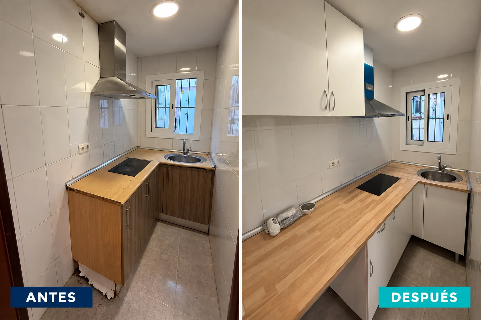 Renovación de una cocina pequeña: antes y después